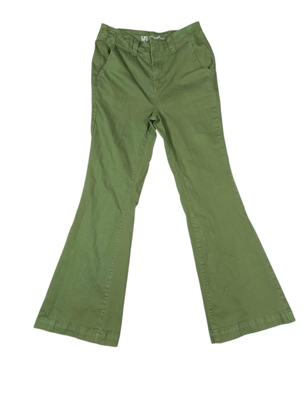 DG2 Diane Gilman New Classic Stretch Flare Jeans Women's 8 Olive Green Mid Rise